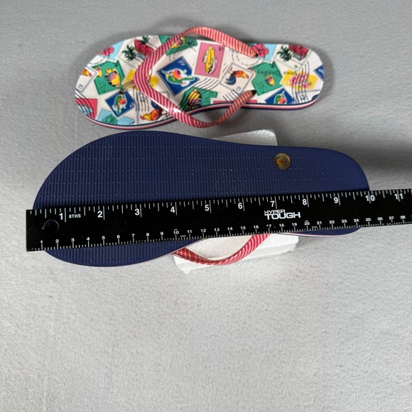 Vera Bradley Flip Flops Size 8/M Stamp Print‎ Red Stripe Straps Beach Sandals - Picture 5 of 17